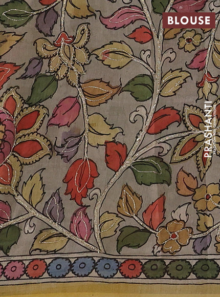 Lime Green & Beige Pure Organza Silk - Penkalamkari Blouse