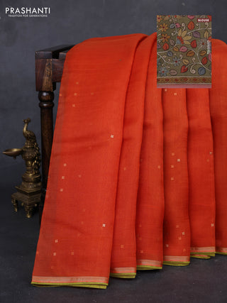 Orange & Pastel Green Pure Organza Silk - Penkalamkari Blouse