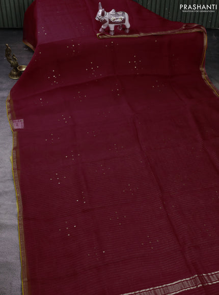Maroon & Pastel Green Pure Organza Silk - Penkalamkari Blouse