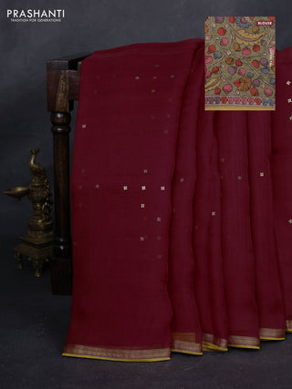 Maroon & Pastel Green Pure Organza Silk - Penkalamkari Blouse