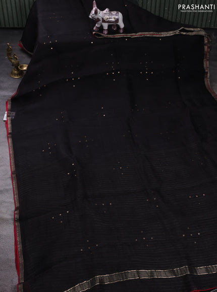 Black & Teal Blue Pure Organza Silk - Penkalamkari Blouse