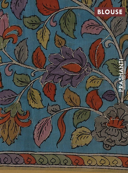 Black & Teal Blue Pure Organza Silk - Penkalamkari Blouse