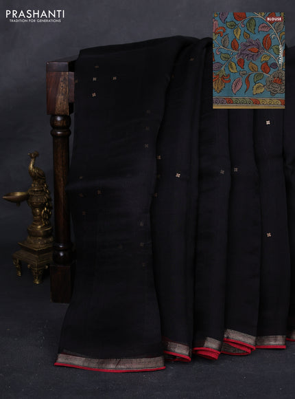 Black & Teal Blue Pure Organza Silk - Penkalamkari Blouse