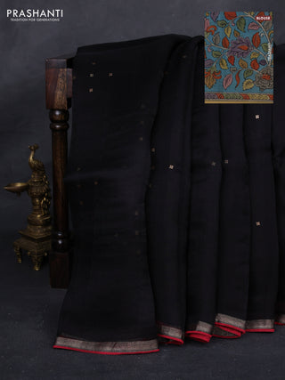 Black & Teal Blue Pure Organza Silk - Penkalamkari Blouse