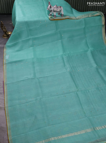 Turquoise Blue & Lavender Pure Organza Silk - Penkalamkari Blouse