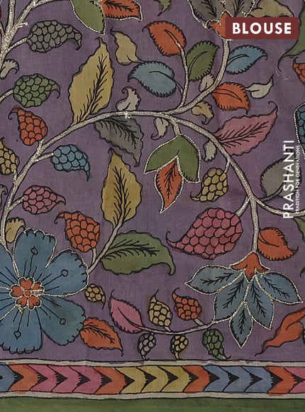 Turquoise Blue & Lavender Pure Organza Silk - Penkalamkari Blouse