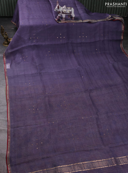 Pastel Purple & Rust Pure Organza Silk - Penkalamkari Blouse