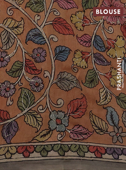 Pastel Purple & Rust Pure Organza Silk - Penkalamkari Blouse