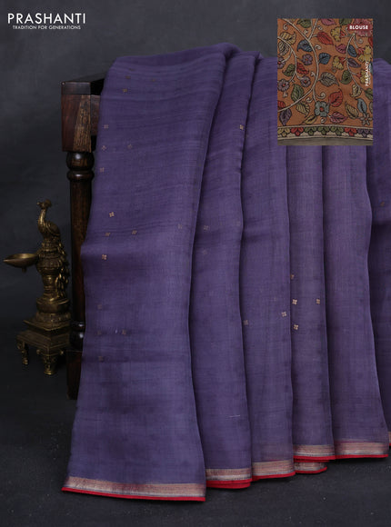 Pastel Purple & Rust Pure Organza Silk - Penkalamkari Blouse