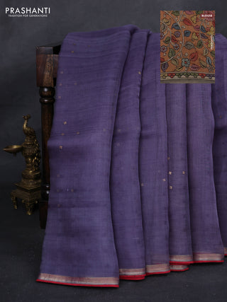Pastel Purple & Rust Pure Organza Silk - Penkalamkari Blouse