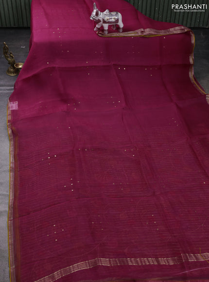 Magenta Pink & Green Pure Organza Silk - Penkalamkari Blouse