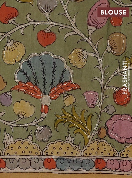 Magenta Pink & Green Pure Organza Silk - Penkalamkari Blouse