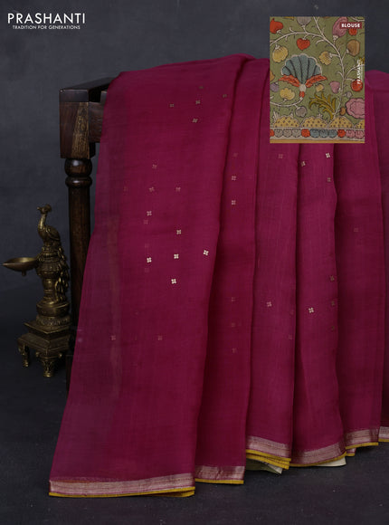 Magenta Pink & Green Pure Organza Silk - Penkalamkari Blouse