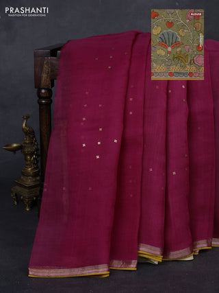 Magenta Pink & Green Pure Organza Silk - Penkalamkari Blouse