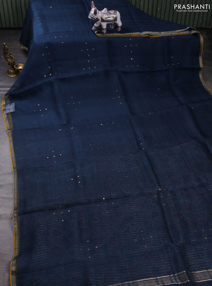 Peacock Blue & Grey Pure Organza Silk - Penkalamkari Blouse