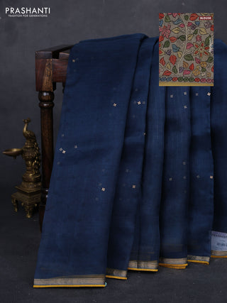 Peacock Blue & Grey Pure Organza Silk - Penkalamkari Blouse