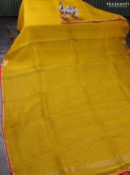 Yellow & Pastel Green Pure Organza Silk - Penkalamkari Blouse