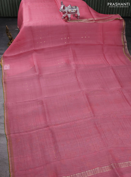Gajri Pink & Aqua Blue Pure Organza Silk - Penkalamkari Blouse