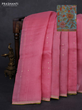 Gajri Pink & Aqua Blue Pure Organza Silk - Penkalamkari Blouse