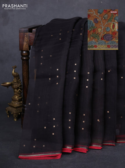 Black & Rust Pure Organza Silk - Penkalamkari Blouse