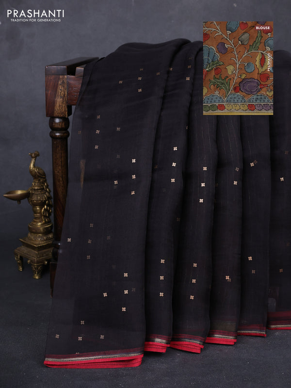 Black & Rust Pure Organza Silk - Penkalamkari Blouse