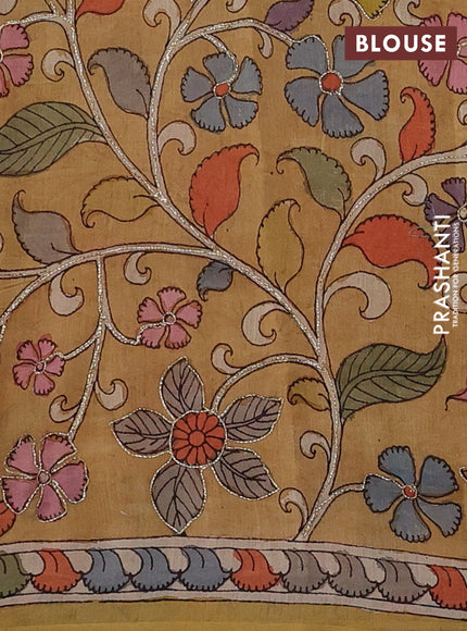 Orange & Mustard Yellow Pure Organza Silk - Penkalamkari Blouse