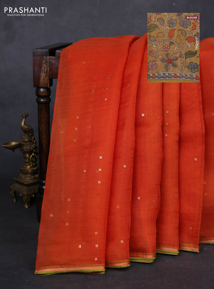 Orange & Mustard Yellow Pure Organza Silk - Penkalamkari Blouse