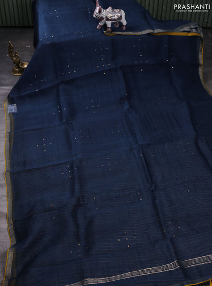 Peacock Blue & Mustard Yellow Pure Organza Silk - Penkalamkari Blouse