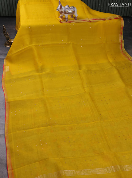 Yellow & Aqua Blue Pure Organza Silk - Penkalamkari Blouse