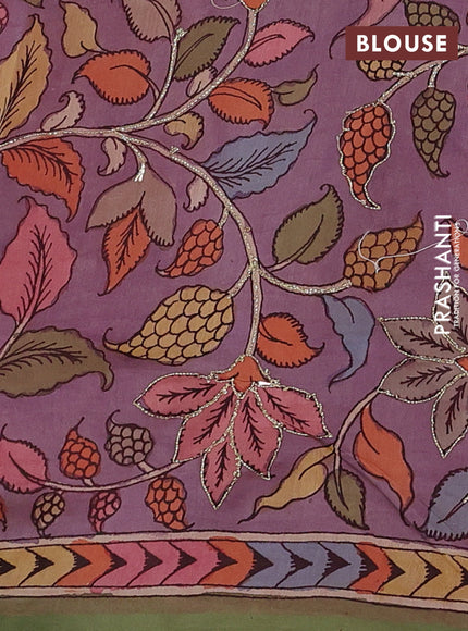 Gajri Pink & Lavender Pure Organza Silk - Penkalamkari Blouse