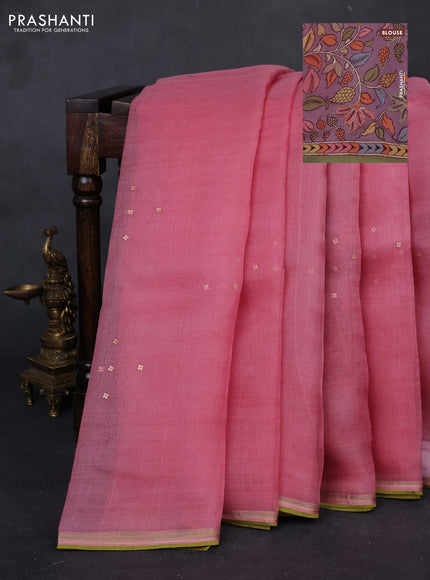 Gajri Pink & Lavender Pure Organza Silk - Penkalamkari Blouse