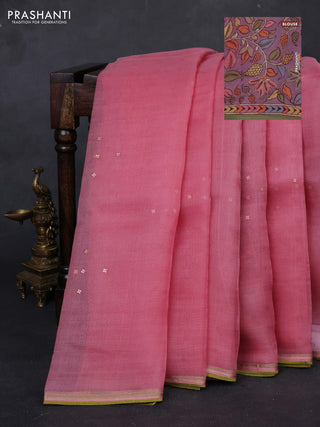 Gajri Pink & Lavender Pure Organza Silk - Penkalamkari Blouse