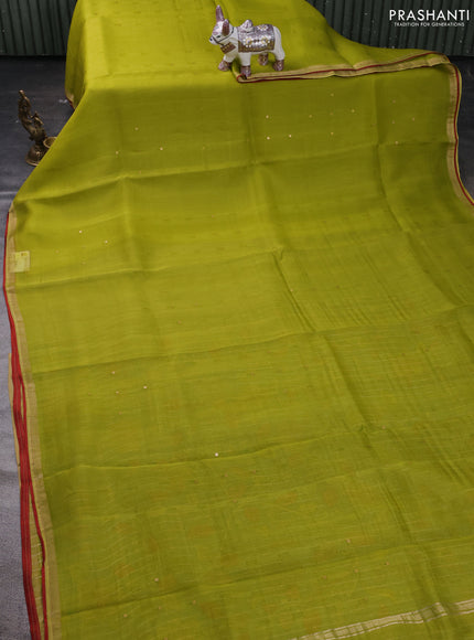 Lime Green & Aqua Blue Pure Organza Silk - Penkalamkari Blouse