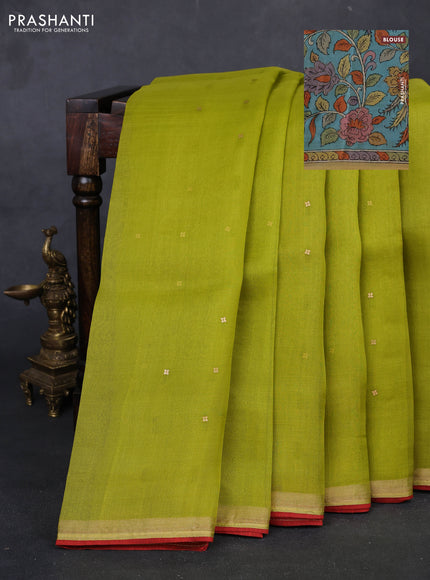 Lime Green & Aqua Blue Pure Organza Silk - Penkalamkari Blouse
