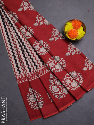 Off White & Red Jaipur Cotton Saree