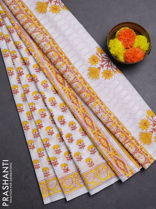 Off White & Yellow Jaipur Cotton Saree