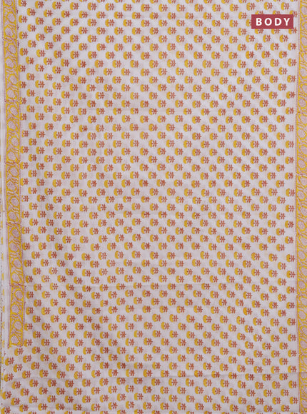 Off White & Yellow Jaipur Cotton Saree