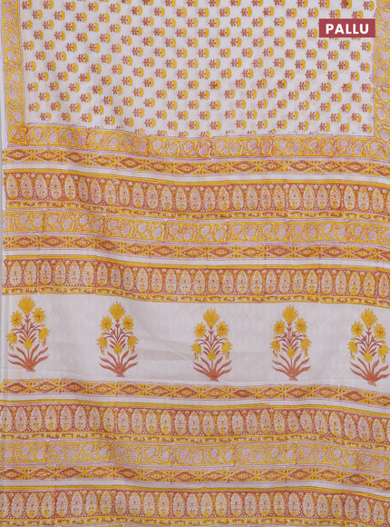Off White & Yellow Jaipur Cotton Saree