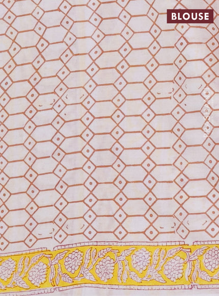 Off White & Yellow Jaipur Cotton Saree
