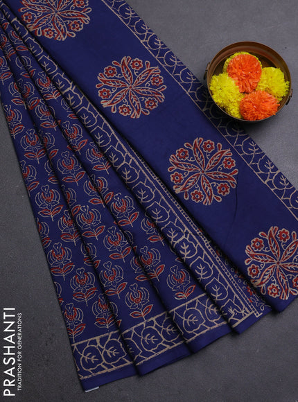 Navy Blue Jaipur Cotton Saree