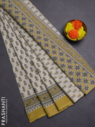 Cream & Mustard Yellow Jaipur Cotton Saree