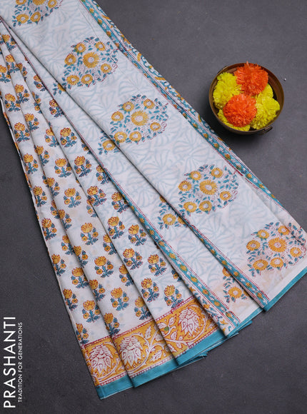 Off White & Mustard Yellow Jaipur Cotton Saree