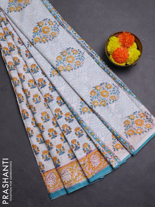 Off White & Mustard Yellow Jaipur Cotton Saree