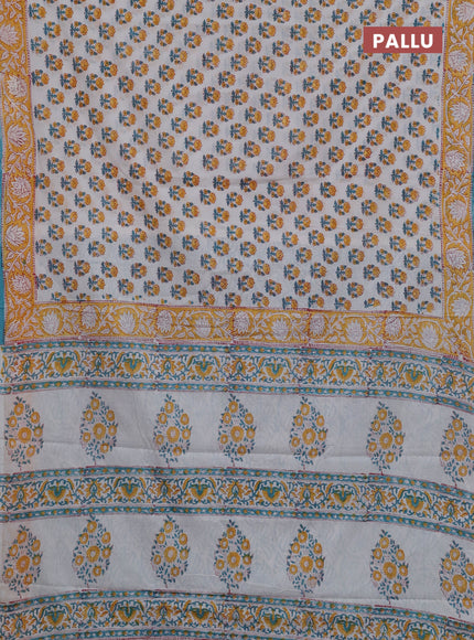 Off White & Mustard Yellow Jaipur Cotton Saree