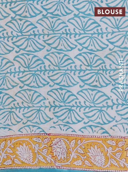 Off White & Mustard Yellow Jaipur Cotton Saree