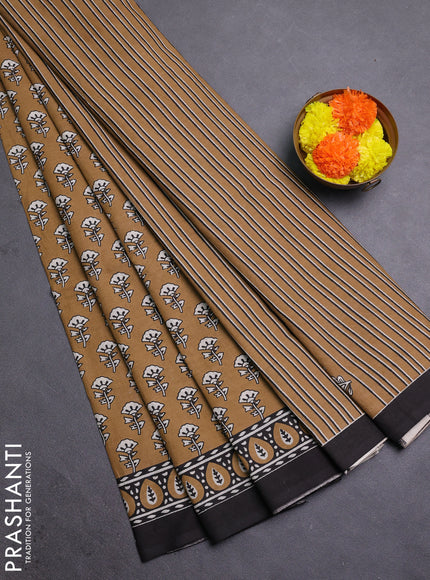 Sandal & Black Jaipur Cotton Saree