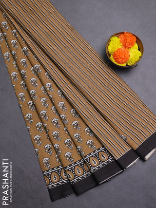 Sandal & Black Jaipur Cotton Saree
