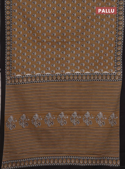 Sandal & Black Jaipur Cotton Saree