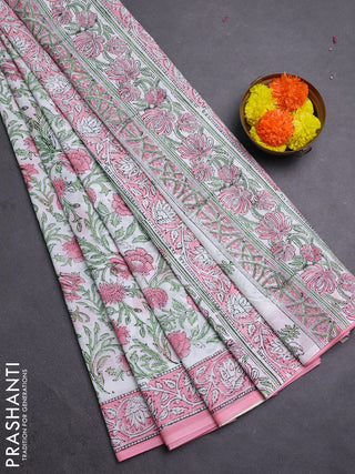 Off White & Baby Pink Jaipur Cotton Saree