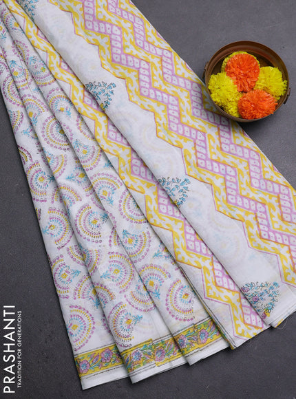 Off White & Pink Jaipur Cotton Saree